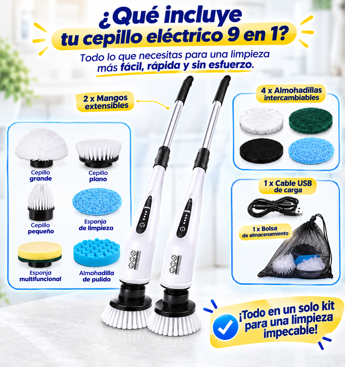 CEPILLO DE LIMPIEZA ELÉCTRICO 9 EN 1